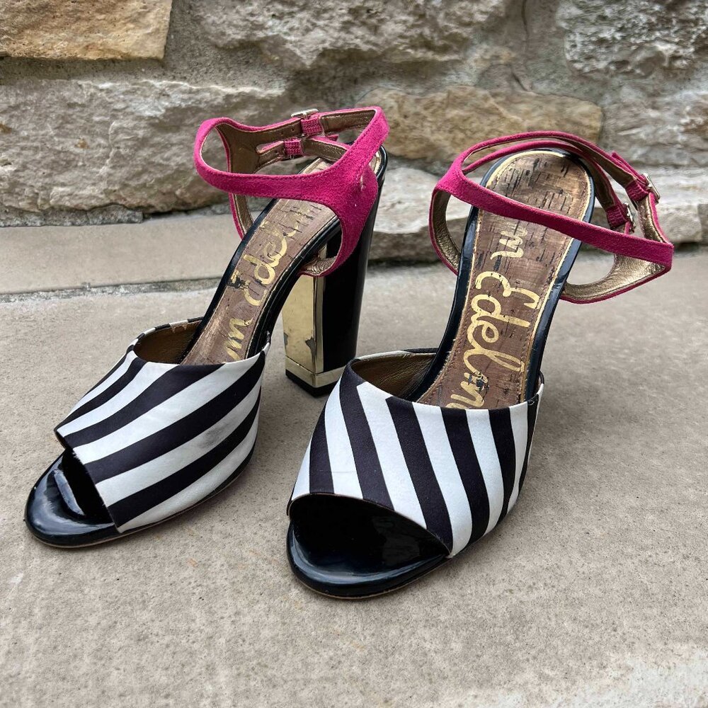 Sam Edelman Odetta B&W Striped Heels 8.5